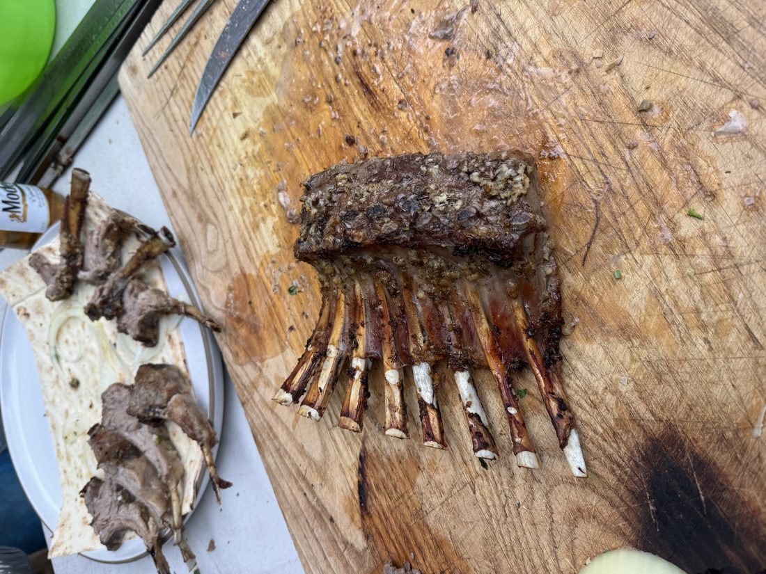 Rack of lamb, carved