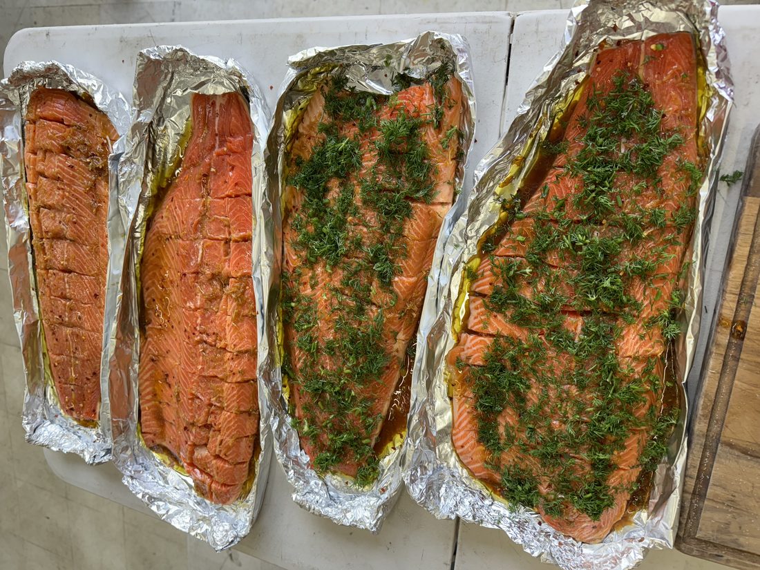 Marinated salmon, ready for the grill